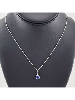 Dainty 925 Silver Necklace with Blue Gemstone and Cubic Zirconia – New